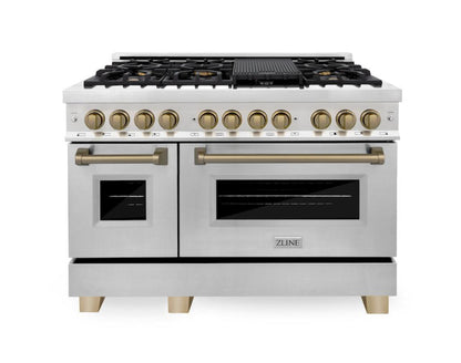 ZLINE Autograph 48" 6.0 cu. ft. Dual Fuel Range in Stainless Steel with Champagne Bronze Accents, RAZ-48-CB