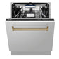 ZLINE Tallac Autograph Edition 24-Inch Top Control Built-In Dishwasher, Stainless Steel Panel, Traditional Champagne Bronze Handle, 51 dBA, DWVZ-304-24-CB