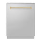 ZLINE Tallac Autograph Edition 24-Inch Top Control Built-In Dishwasher, Stainless Steel Panel, Traditional Polished Gold Handle, 51 dBA (DWVZ-304-24-G)