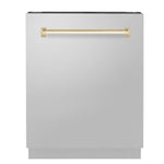 ZLINE Tallac Autograph Edition 24-Inch Top Control Built-In Dishwasher, Stainless Steel Panel, Traditional Polished Gold Handle, 51 dBA (DWVZ-304-24-G)