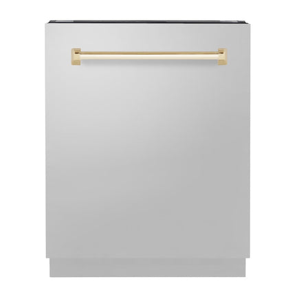 ZLINE Tallac Autograph Edition 24-Inch Top Control Built-In Dishwasher, Stainless Steel Panel, Traditional Polished Gold Handle, 51 dBA (DWVZ-304-24-G)