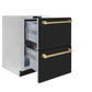 ZLINE Autograph Edition 24" Touchstone 168 Can Outdoor-Rated Dual Refrigerator Drawer with Black Matte Doors and Polished Gold Handles, RDSOZ-BLM-24-G