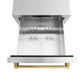 ZLINE Autograph 24" Touchstone 168 Can Outdoor-Rated Refrigerator Drawer with Stainless Steel Doors and Polished Gold Handles, RDSOZ-ST-24-G