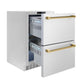 ZLINE Autograph 24" Touchstone 168 Can Outdoor-Rated Refrigerator Drawer with Stainless Steel Doors and Polished Gold Handles, RDSOZ-ST-24-G