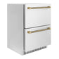 ZLINE Autograph 24" Touchstone 168 Can Outdoor-Rated Dual Refrigerator Drawer with Stainless Steel Doors and Champagne Bronze Helix Handles, RDSOZ-ST-24-KCB