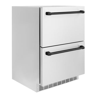 ZLINE Autograph 24" Touchstone 168 Can Outdoor-Rated Refrigerator Drawer with Stainless Steel Doors and Matte Black Handles, RDSOZ-ST-24-MB