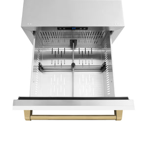 ZLINE Autograph Edition 24" Touchstone 168 Can Outdoor-Rated Dual Refrigerator Drawer with White Matte Doors and Champagne Bronze Handles, RDSOZ-WM-24-CB