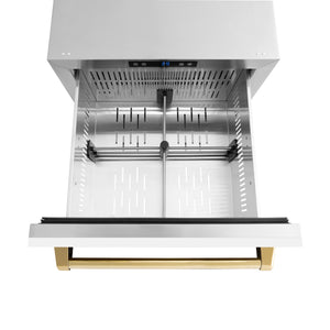 ZLINE Autograph Edition 24" Touchstone 168 Can Outdoor-Rated Dual Refrigerator Drawer with White Matte Doors and Polished Gold Handles, RDSOZ-WM-24-G