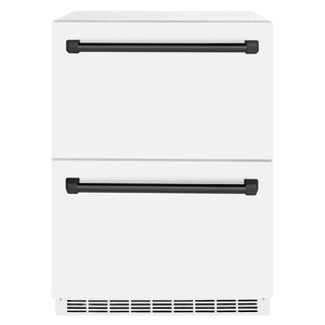 ZLINE Autograph Edition 24" Touchstone 168 Can Outdoor-Rated Dual Refrigerator Drawer with White Matte Doors and Matte Black Handles, RDSOZ-WM-24-MB