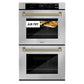 ZLINE Autograph 30" Professional True Convection Double Wall Oven with Air Fry and Self Clean in Stainless Steel with Champagne Bronze Helix Handles, WADZ-30-KCB