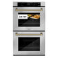 ZLINE Autograph 30" Professional True Convection Double Wall Oven with Air Fry and Self Clean in Stainless Steel with Polished Gold Helix Handles, WADZ-30-KG