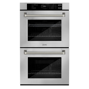 ZLINE Autograph 30" Professional True Convection Double Wall Oven with Air Fry and Self Clean in Stainless Steel with Polished Nickel Helix Handles, WADZ-30-KPN