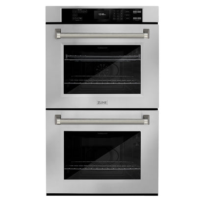 ZLINE Autograph 30" Professional True Convection Double Wall Oven with Air Fry and Self Clean in Stainless Steel with Polished Nickel Helix Handles, WADZ-30-KPN