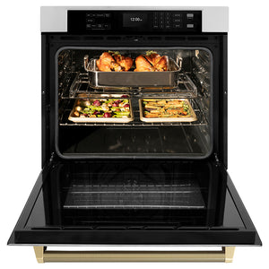 ZLINE Autograph 30" Professional True Convection Single Wall Oven with Air Fry and Self Clean in Stainless Steel with Champagne Bronze Helix Handle, WASZ-30-KCB