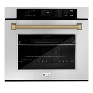 ZLINE Autograph 30" Professional True Convection Single Wall Oven with Air Fry and Self Clean in Stainless Steel with Champagne Bronze Helix Handle, WASZ-30-KCB
