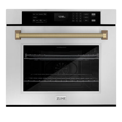 ZLINE Autograph 30" Professional True Convection Single Wall Oven with Air Fry and Self Clean in Stainless Steel with Champagne Bronze Helix Handle, WASZ-30-KCB