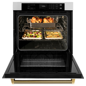 ZLINE Autograph 30" Professional True Convection Single Wall Oven with Air Fry and Self Clean in Stainless Steel with Polished Gold Helix Handle, WASZ-30-KG