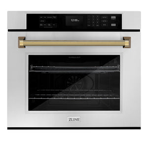 ZLINE Autograph 30" Professional True Convection Single Wall Oven with Air Fry and Self Clean in Stainless Steel with Polished Gold Helix Handle, WASZ-30-KG