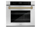 ZLINE Autograph 30" Professional True Convection Single Wall Oven with Air Fry and Self Clean in Stainless Steel with Polished Gold Helix Handle, WASZ-30-KG