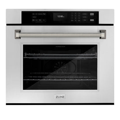 ZLINE Autograph 30" Professional True Convection Single Wall Oven with Air Fry and Self Clean in Stainless Steel with Polished Nickel Helix Handle, WASZ-30-KPN