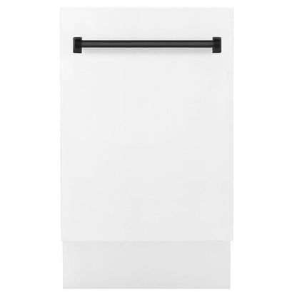 ZLINE Tallac Autograph Edition 18-Inch Top Control Built-In Dishwasher, White Matte Panel, Modern Matte Black Handle, 51 dBA (DWVZ-WM-18-MB)