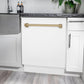 ZLINE Tallac Autograph Edition 24-Inch Top Control Built-In Dishwasher, White Matte Panel, Modern Champagne Bronze Handle, 51 dBA, DWVZ-WM-24-CB