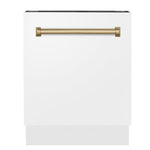 ZLINE Tallac Autograph Edition 24-Inch Top Control Built-In Dishwasher, White Matte Panel, Modern Champagne Bronze Handle, 51 dBA (DWVZ-WM-24-CB)