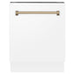 ZLINE Tallac Autograph Edition 24-Inch Top Control Built-In Dishwasher, White Matte Panel, Modern Champagne Bronze Handle, 51 dBA, DWVZ-WM-24-CB