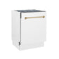 ZLINE Tallac Autograph Edition 24-Inch Top Control Built-In Dishwasher, White Matte Panel, Modern Champagne Bronze Handle, 51 dBA, DWVZ-WM-24-CB