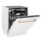 ZLINE Tallac Autograph Edition 24-Inch Top Control Built-In Dishwasher, White Matte Panel, Modern Champagne Bronze Handle, 51 dBA, DWVZ-WM-24-CB