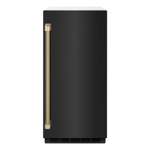 ZLINE Autograph 15" Touchstone Gourmet Ice Maker with Drain Pump and Black Stainless Steel Door with Champagne Bronze Helix Handle, IGMDZ-BS-15-KCB