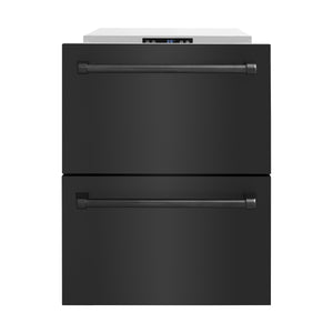 ZLINE 24" Touchstone 168 Can Outdoor-Rated Dual Refrigerator Drawer with Black Stainless Steel Doors, RDSO-BS-24