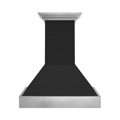 ZLINE 30" 400 CFM Wooden Wall Mount Range Hood in Rustic Shiplap Black Finish with Stainless Steel Accents, 365CC-30
