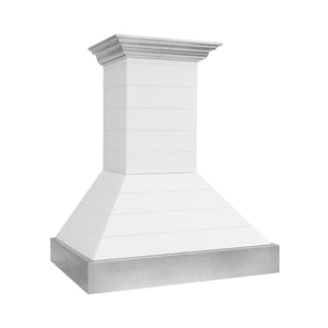 ZLINE 30" 400 CFM Wooden Wall Mount Range Hood in Rustic Shiplap Bright White Finish with Stainless Steel Accents, 365WW-30