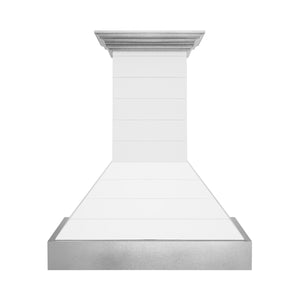 ZLINE 30" 400 CFM Wooden Wall Mount Range Hood in Rustic Shiplap Bright White Finish with Stainless Steel Accents, 365WW-30