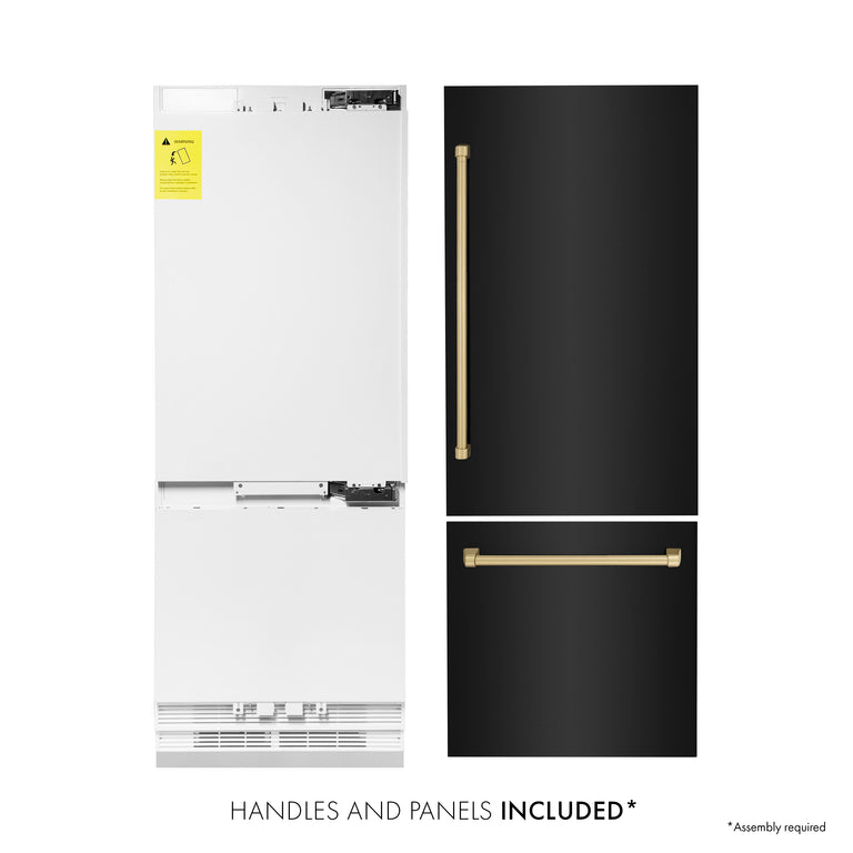 ZLINE 30" Built-in Refrigerator with Internal Water & Ice Dispenser in Black Stainless, Bronze Accents