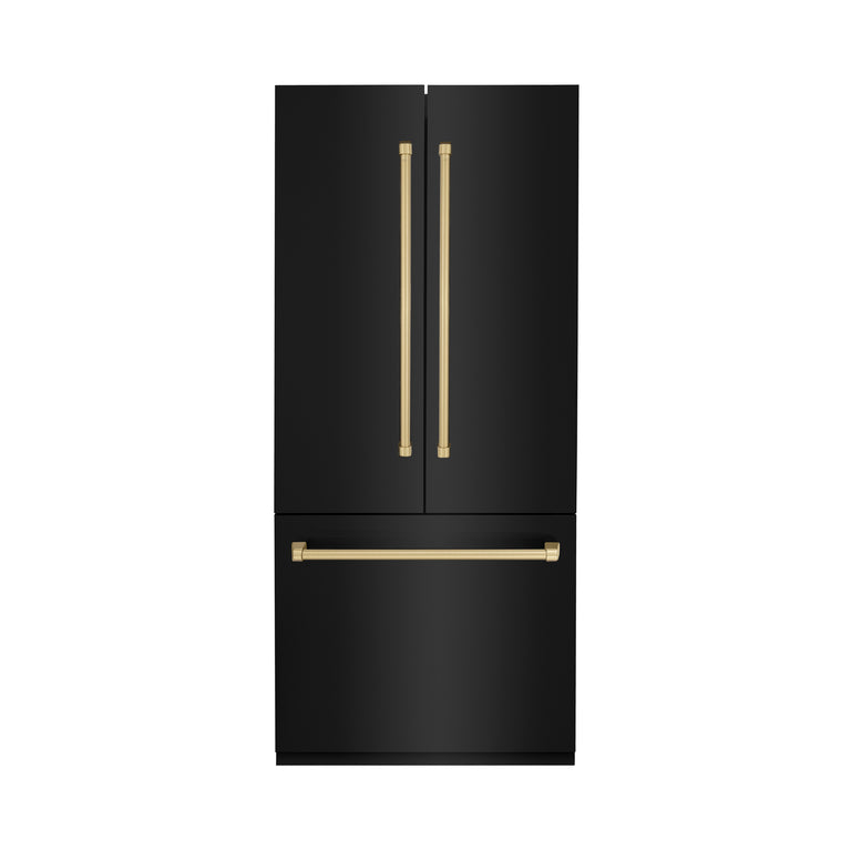 ZLINE 36" Autograph 19.6 cu. ft. Refrigerator with Water and Ice Dispenser in Black Stainless with Bronze Accents