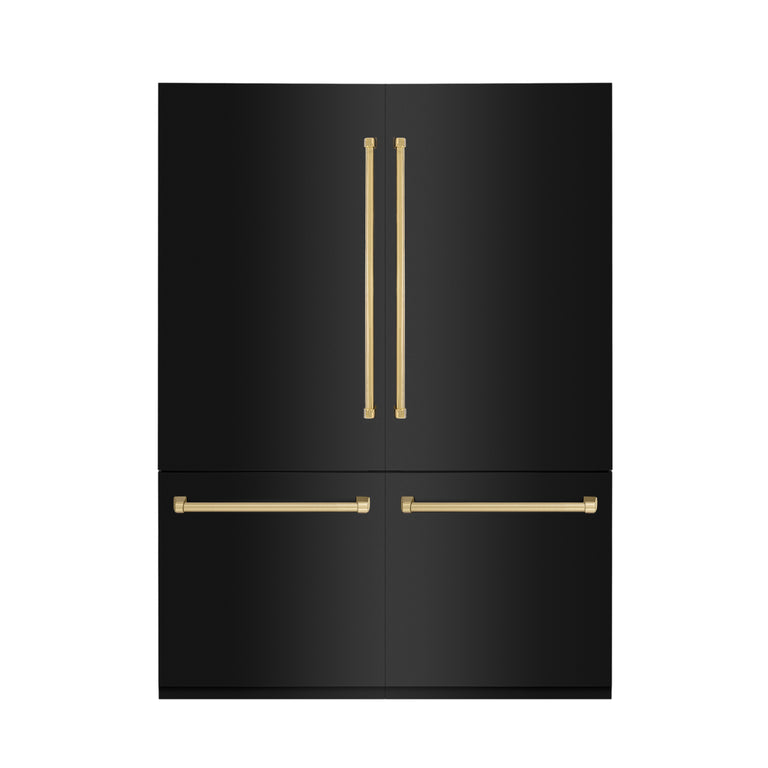 ZLINE 60" Autograph 32.2 cu. ft. Built-in Refrigerator with Internal Water and Ice Dispenser in Black Stainless Steel with Gold Accents, RBIVZ-BS-60-G