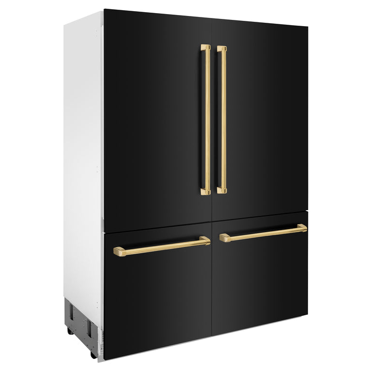 ZLINE 60" Autograph 32.2 cu. ft. Built-in Refrigerator with Internal Water and Ice Dispenser in Black Stainless Steel with Gold Accents, RBIVZ-BS-60-G