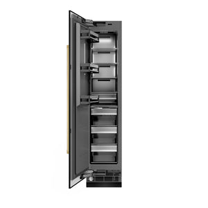 ZLINE Autograph 18" 8.6 cu. ft. Left Hinge Column Freezer in Black Stainless Steel with Graphite Gray Interior and Polished Gold Accents, RCFVLZ-BS-18-G