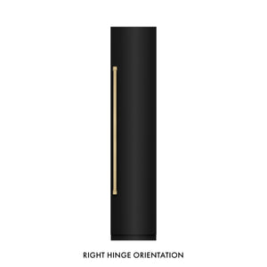 ZLINE Autograph 18" 8.6 cu. ft. Right Hinge Column Freezer in Black Stainless Steel with Graphite Gray Interior and Champagne Bronze Accents, RCFVRZ-BS-18-CB