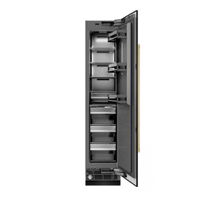 ZLINE Autograph 18" 8.6 cu. ft. Right Hinge Column Freezer in Black Stainless Steel with Graphite Gray Interior and Champagne Bronze Accents, RCFVRZ-BS-18-CB