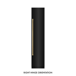 ZLINE Autograph 18" 8.6 cu. ft. Right Hinge Column Freezer in Black Stainless Steel with Graphite Gray Interior and Polished Gold Accents, RCFVRZ-BS-18-G