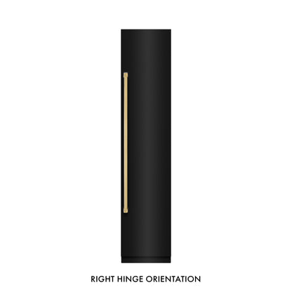 ZLINE Autograph 18" 8.6 cu. ft. Right Hinge Column Freezer in Black Stainless Steel with Graphite Gray Interior and Polished Gold Accents, RCFVRZ-BS-18-G