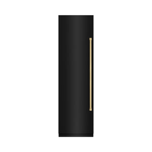 ZLINE Autograph 24" 12.4 cu. ft. Column Freezer in Black Stainless Steel with Graphite Gray Interior and Champagne Bronze Accents, RCFVZ-BS-24-CB