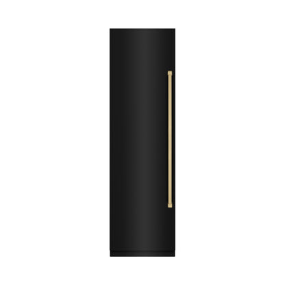 ZLINE Autograph 24" 12.4 cu. ft. Column Freezer in Black Stainless Steel with Graphite Gray Interior and Champagne Bronze Accents, RCFVZ-BS-24-CB
