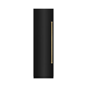 ZLINE Autograph 24" 12.4 cu. ft. Column Freezer in Black Stainless Steel with Graphite Gray Interior and Polished Gold Accents, RCFVZ-BS-24-G