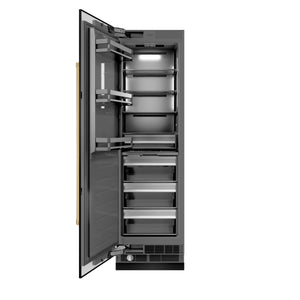 ZLINE Autograph 24" 12.4 cu. ft. Column Freezer in Black Stainless Steel with Graphite Gray Interior and Polished Gold Accents, RCFVZ-BS-24-G