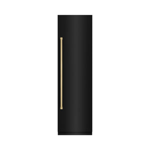 ZLINE Autograph 24" 12.5 cu. ft. Column Refrigerator in Black Stainless Steel with Graphite Gray Interior and Champagne Bronze Accents, RCRVZ-BS-24-CB