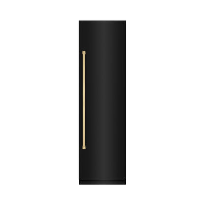 ZLINE Autograph 24" 12.5 cu. ft. Column Refrigerator in Black Stainless Steel with Graphite Gray Interior and Champagne Bronze Accents, RCRVZ-BS-24-CB